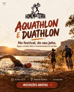 Arte do Festival Homem da Terra 2026: Aquathlon e Duathlon